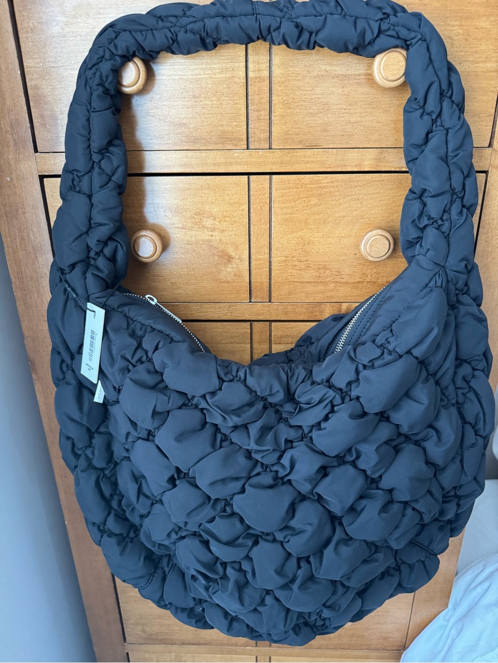 Babaton Black Quilted Knot-Texture Hobo Shoulder Bag